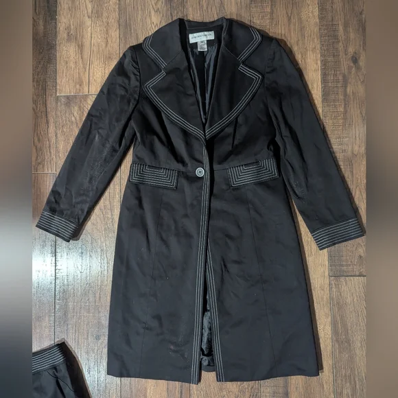 Jones New York Suit Women's Black Lab Coat & Skirt White Accent Size 4 Vintage - Picture 2 of 16